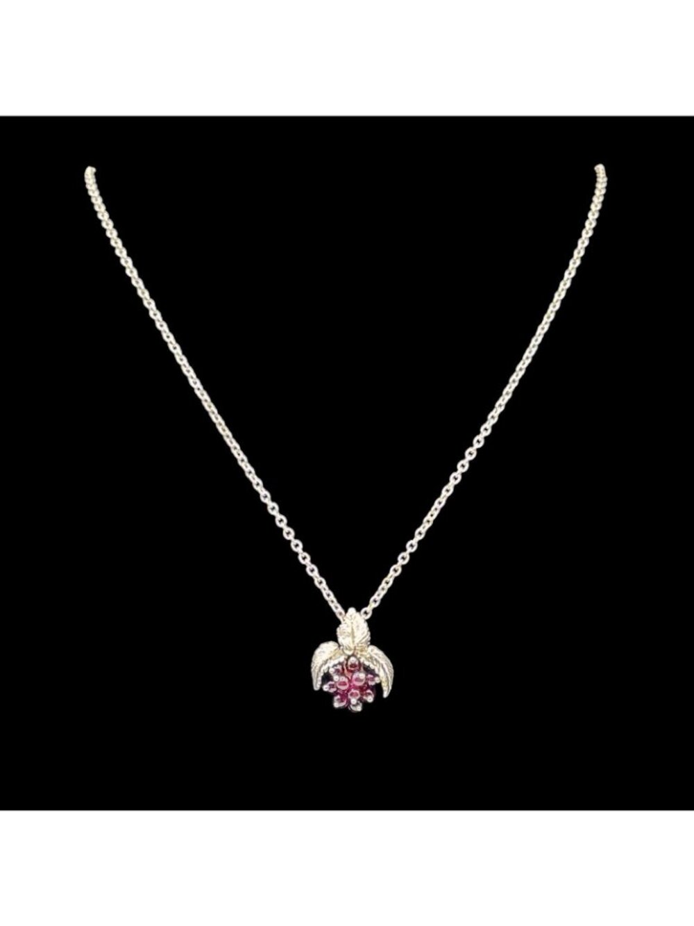 Wine Motif Pendant Necklace Sterling Amethyst Bead Grapes Leaves Gift Box - Picture 3 of 16